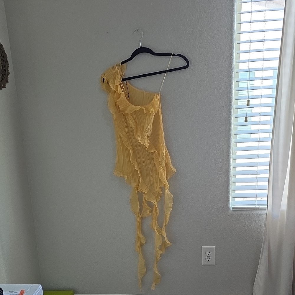 Yellow Ruffled One-Shoulder Top
